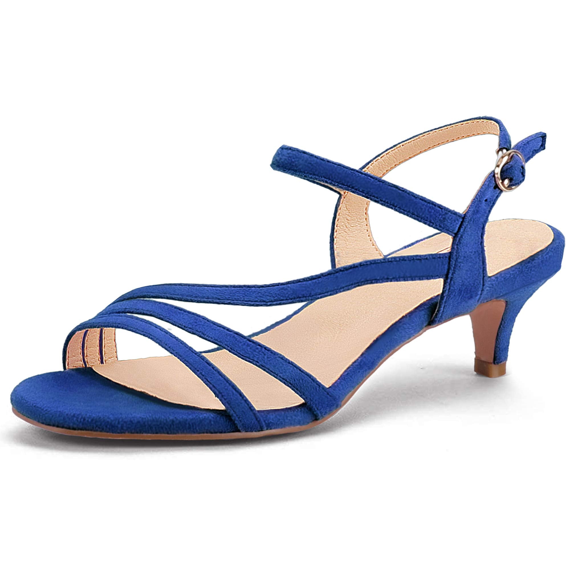 IDIFU Women's Dressy Strappy 2 Inch Low Kitten Heel Open Toe Sandals Dress Shoes for Woman Lady in Bridal Dance Evening