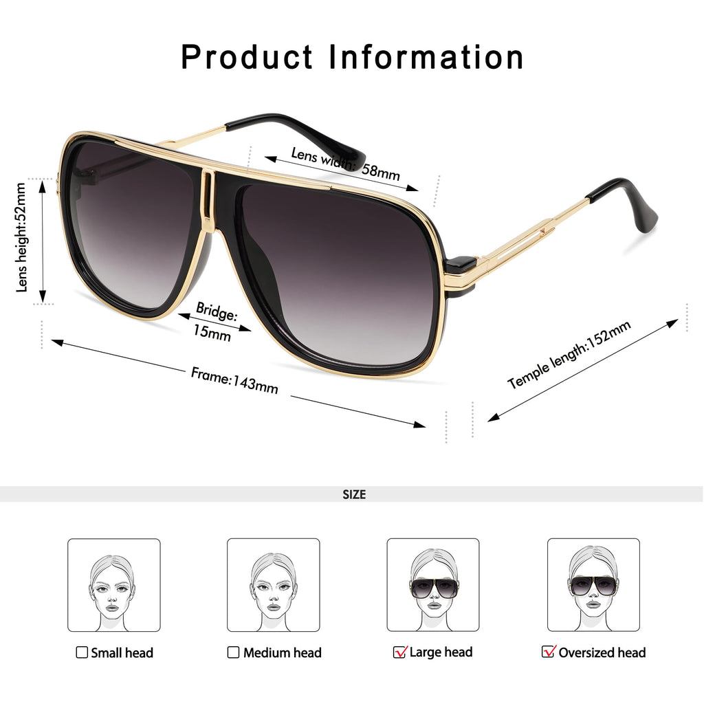 Retro Aviator Sunglasses for Women Men Oversized 70s 90s Square Womens Mens Sunnies AP3683
