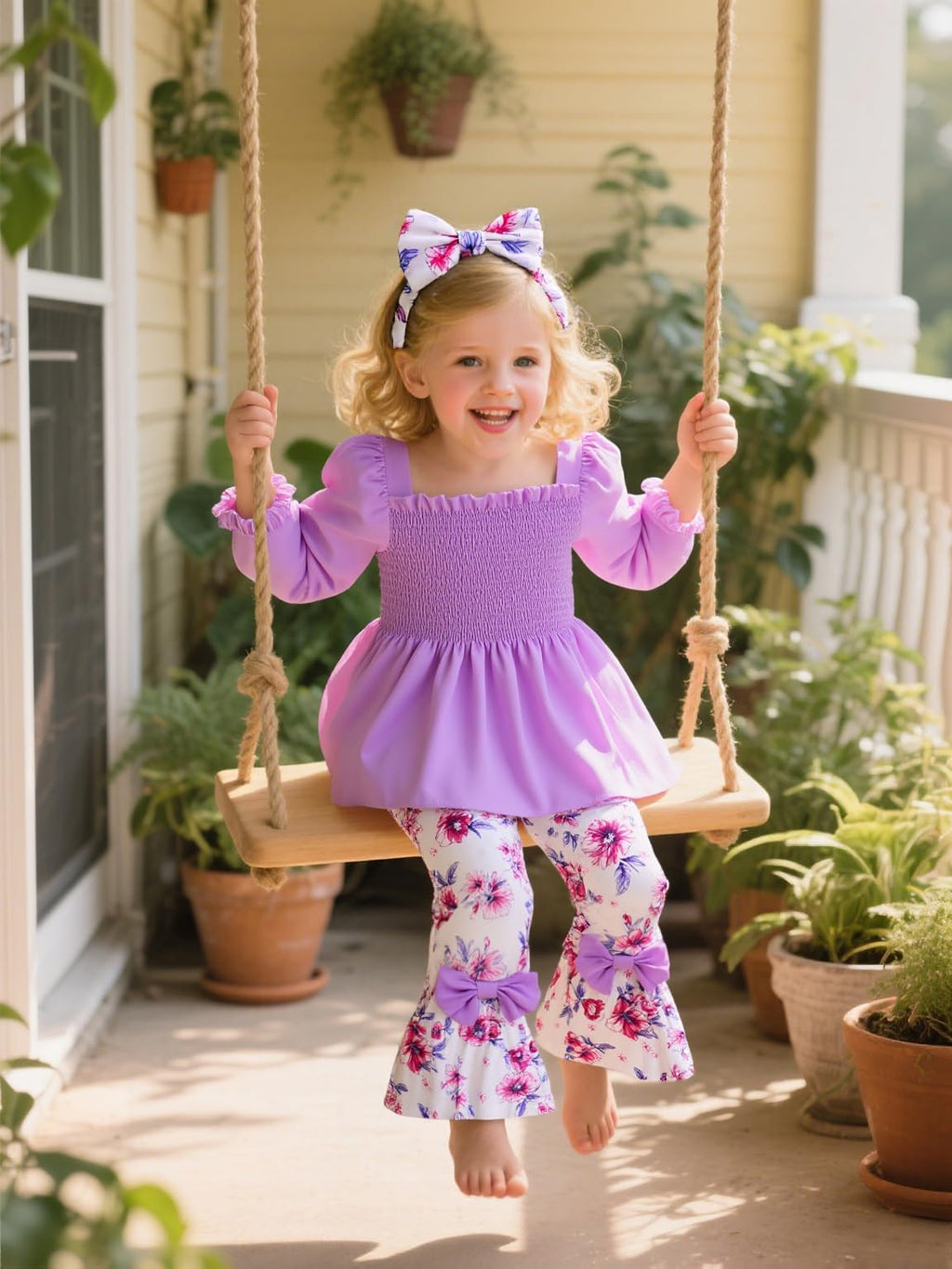 UNICOMIDEA Girls Clothes Set Shirt Top and Flare Pants with Bowknot 2-5T Kids 3 Piece Outfit For Girl