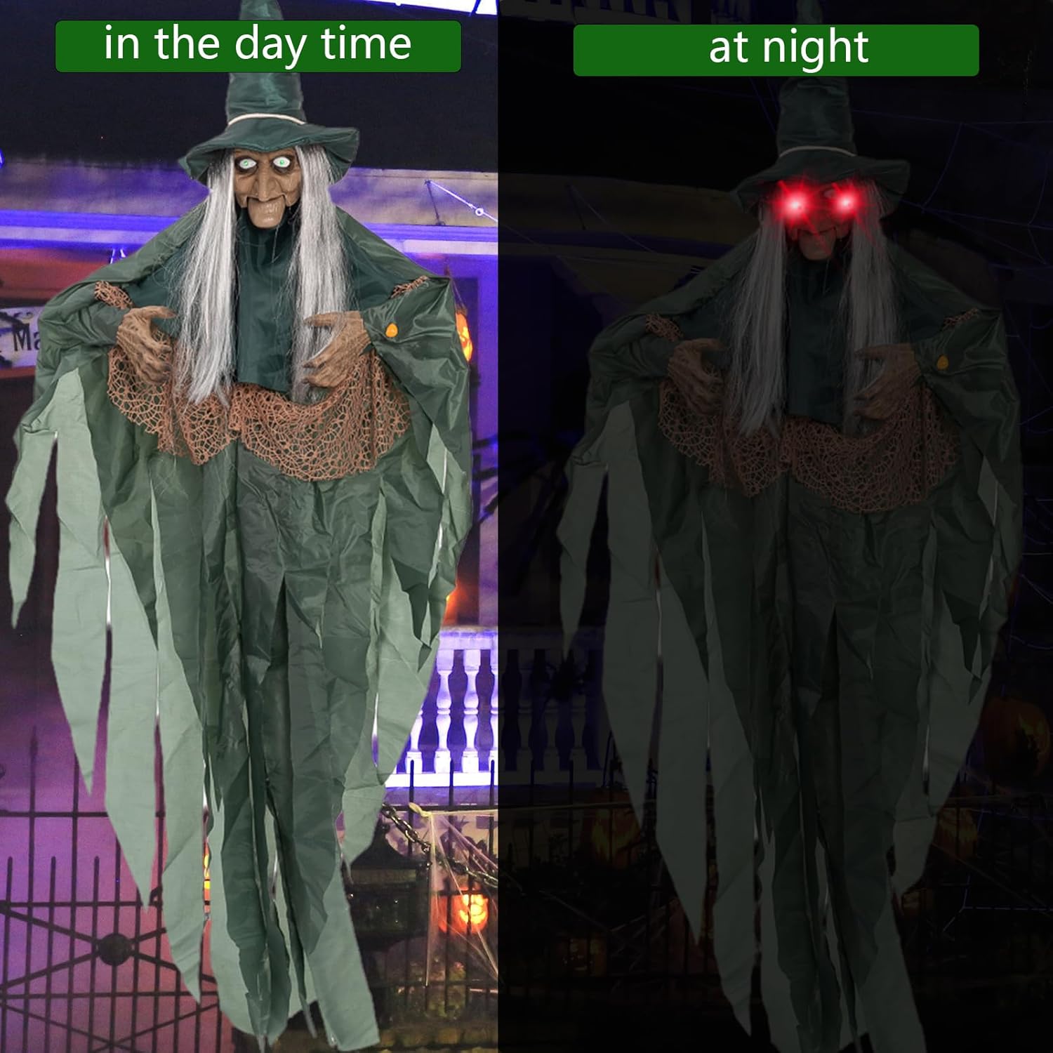 Halloween Decorations Outdoor Halloween Animatronics Motion Activated 6Ft Creepy Hanging Witch with Light-up Eyes Haunted House Prop Décor Indoor 2025 Update