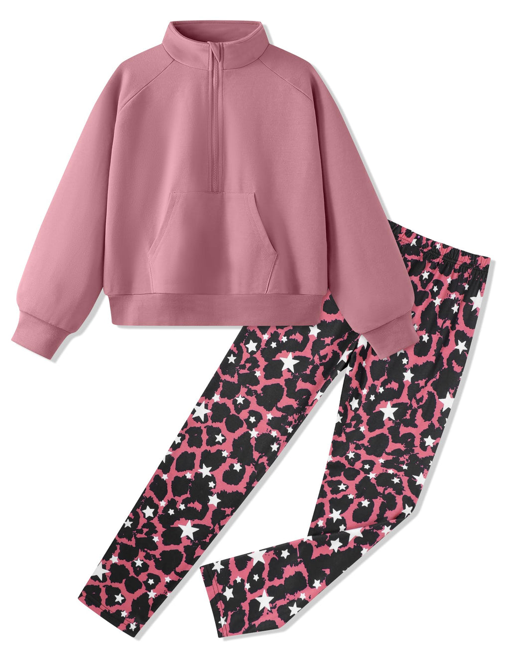 Girls Clothes Half Zip Sweatshirt Top and Full Print Tight Pants 2 Piece Outfit for Kids 6-14