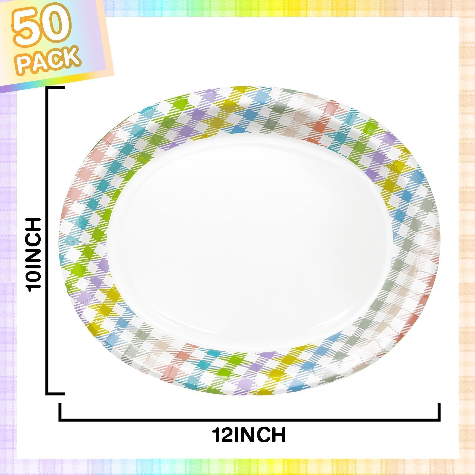 50 Pack Oval Thanksgiving Plates 12 x 10 Inch Thanksgiving Paper Plates Heavy Duty - Large Disposable Dinner Platters,Turkey Pumpkin Autumn Fall Harvest Thanksgiving Party Decor