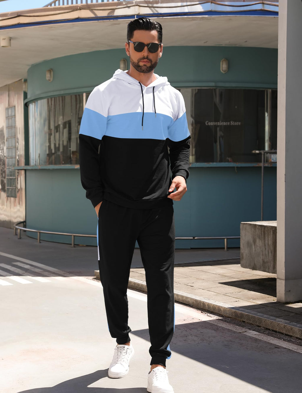 Babioboa Men's Tracksuit 2 Piece Color Block Hoodie Set Pullover Sweatshirt and Jogging Sweatpants Athletic Sweatsuits Set