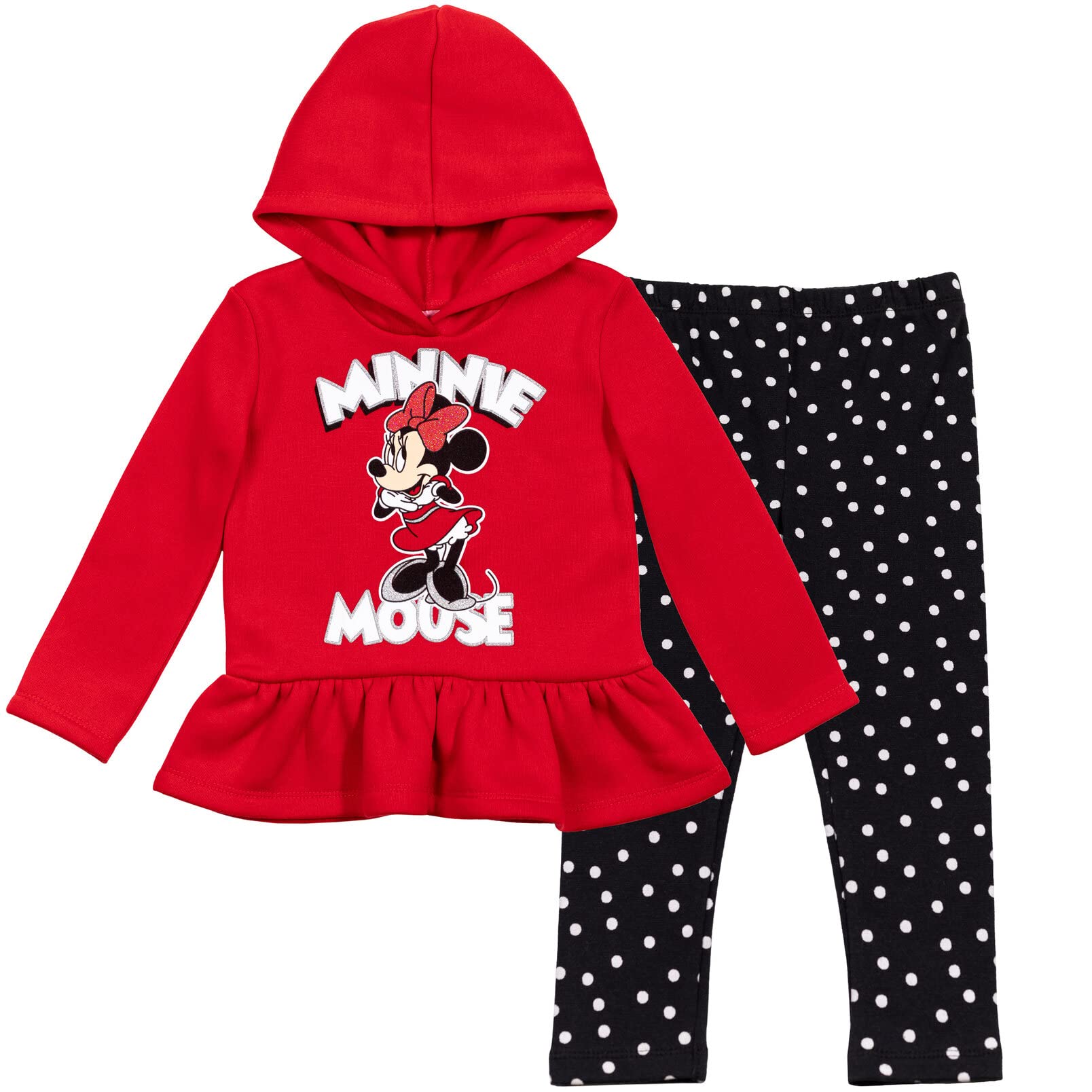Disney Minnie Mouse Fleece Pullover Crossover Hoodie and Leggings Outfit Set Infant to Big Kid Sizes (12 Months - 14-16)