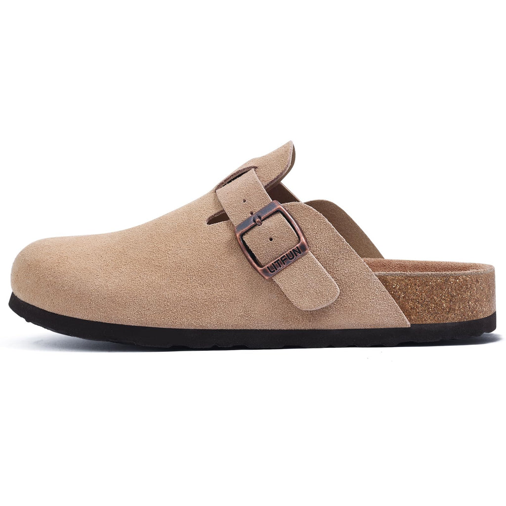 Litfun Women's Genuine Suede Clogs Soft Footbed Leather Potato Shoes Comfort Slip On Clogs with Arch Support