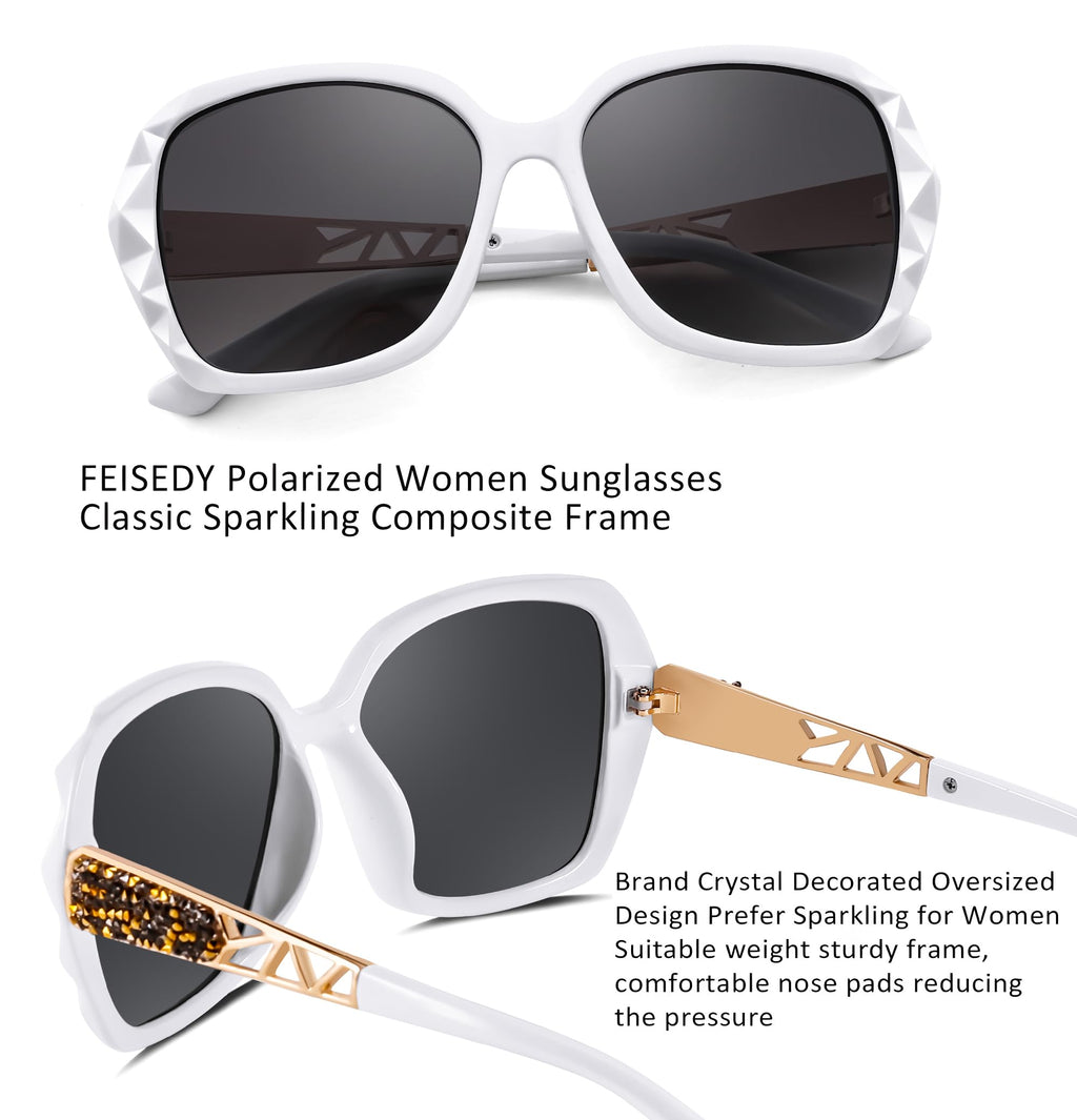 FEISEDY Polarized Women Square Sunglasses Sparkling Composite Shiny Frame B2289