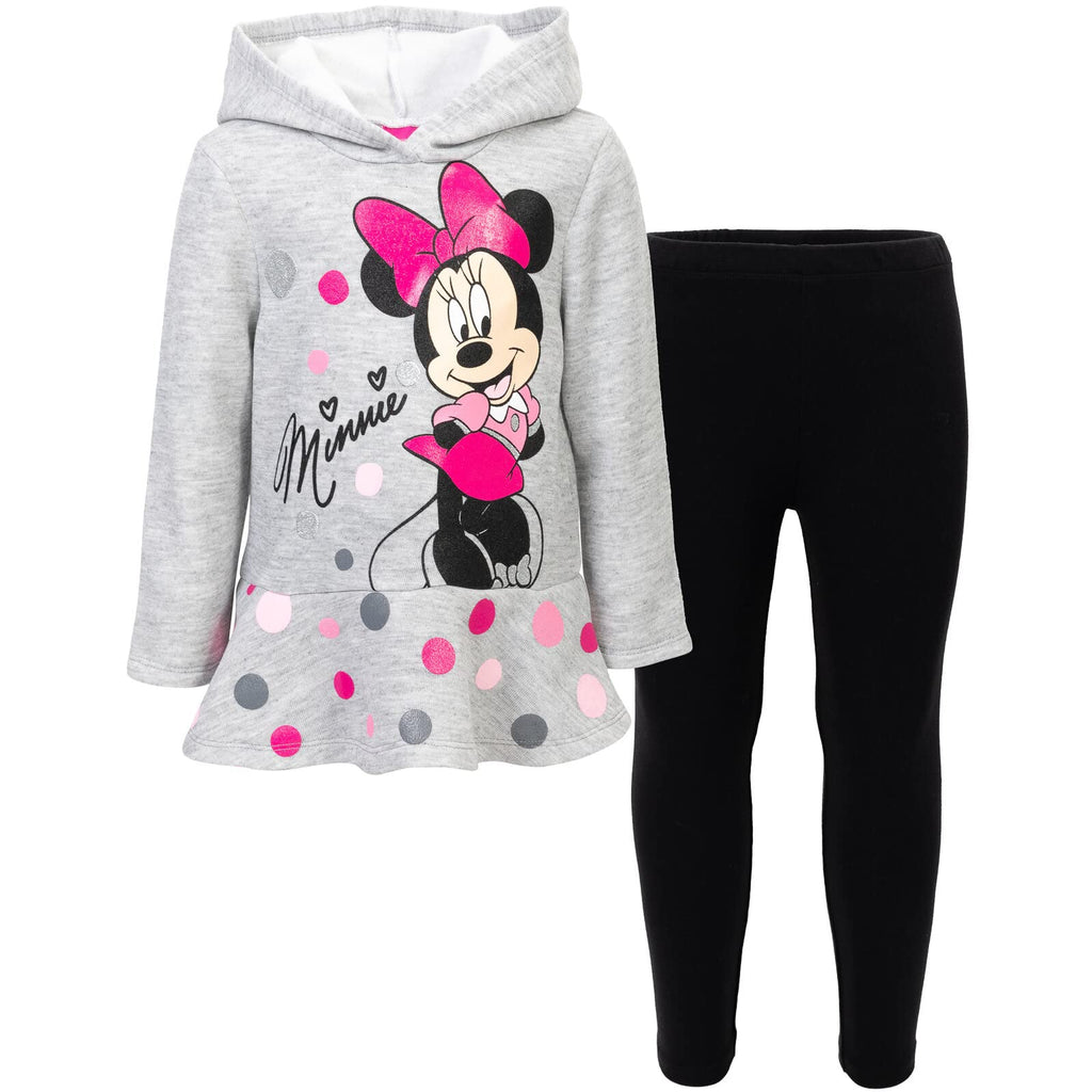 Disney Minnie Mouse Fleece Pullover Crossover Hoodie and Leggings Outfit Set Infant to Big Kid Sizes (12 Months - 14-16)
