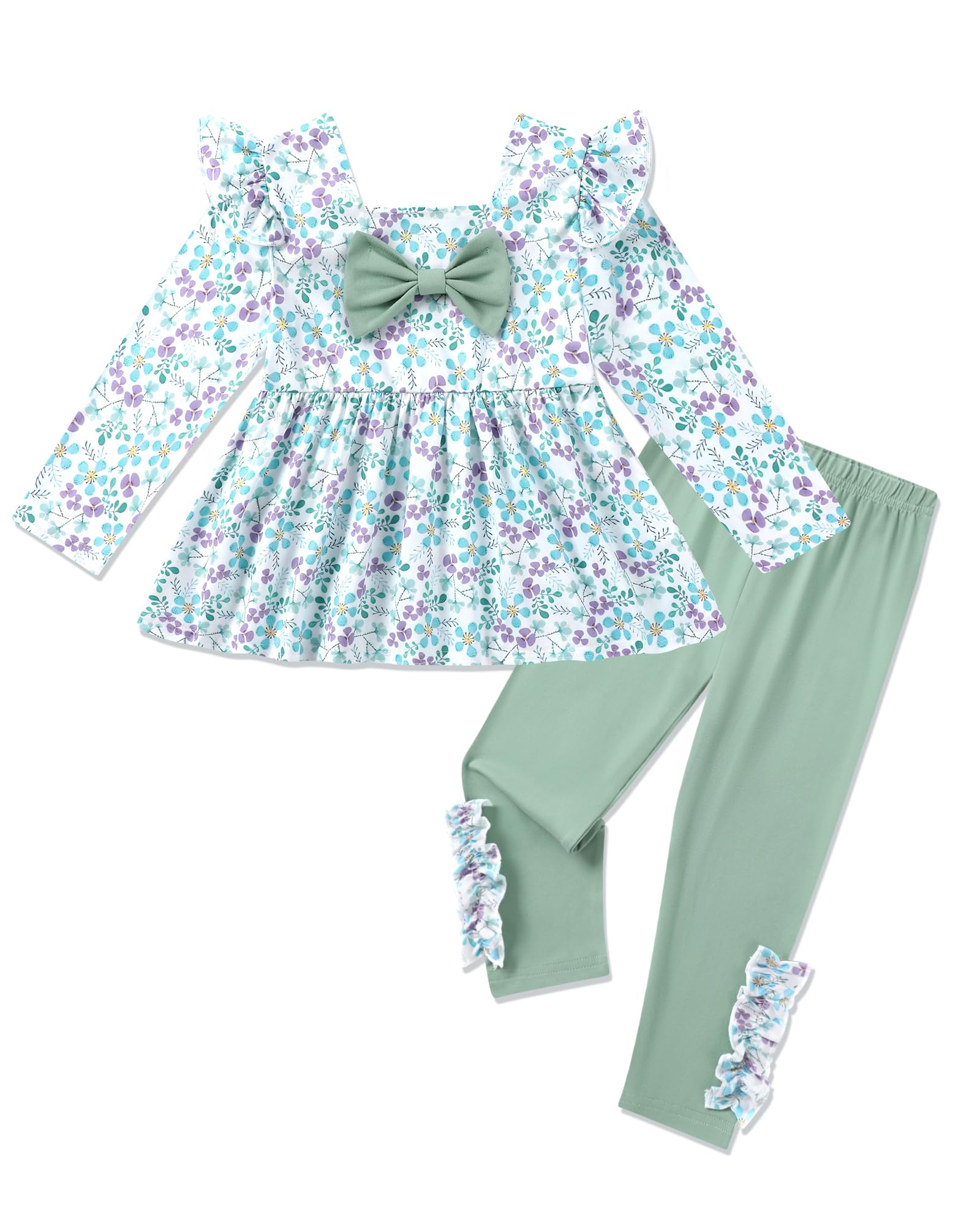 Toddler Girl Clothes 12M-6T Long Sleeves Ruffle Top+Ruffle Pants Toddler Girls Fall Winter Clothes