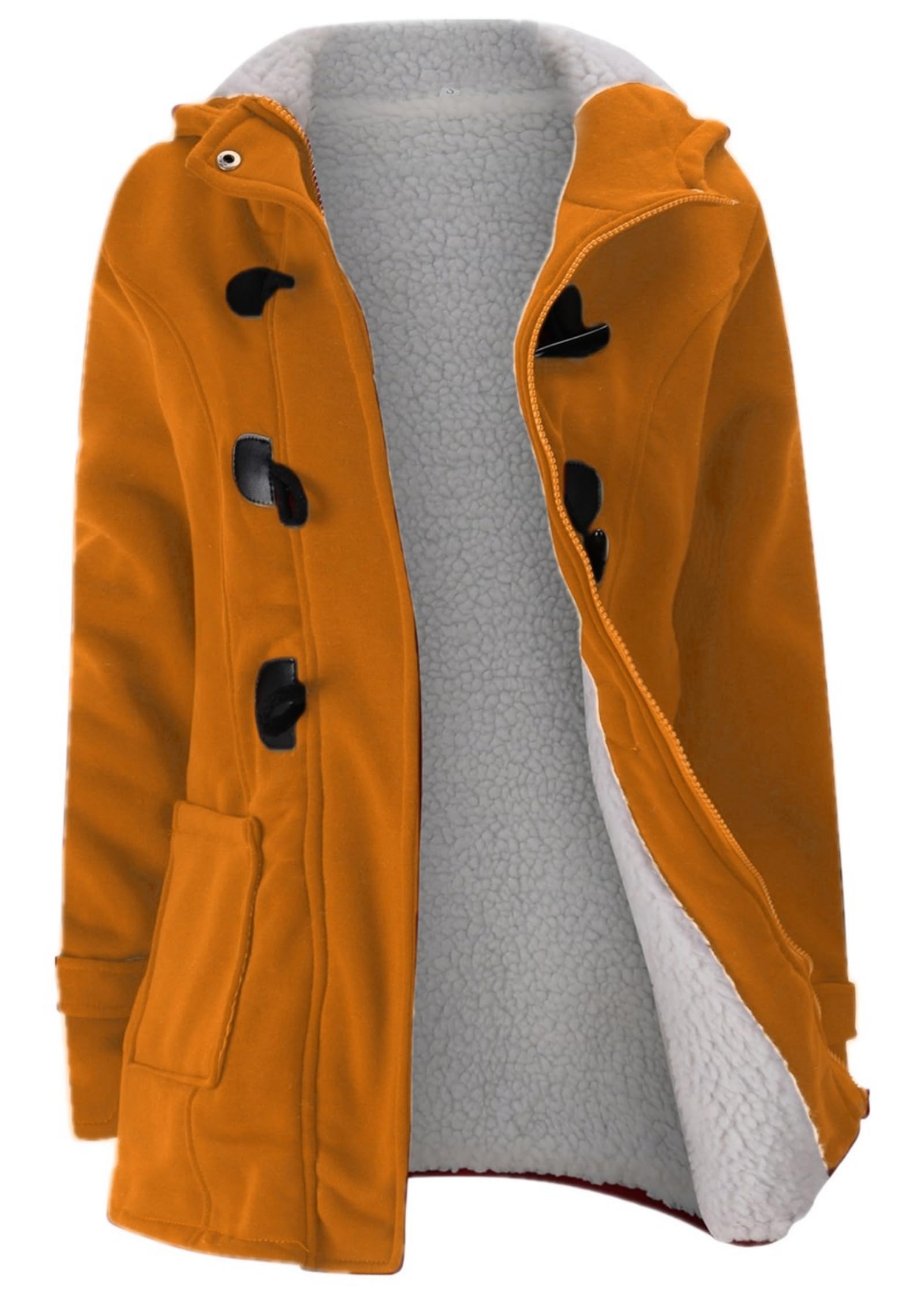 JiangWu Womens Fashion Horn Button Fleece Thicken Coat with Hood Winter Warm Jacket