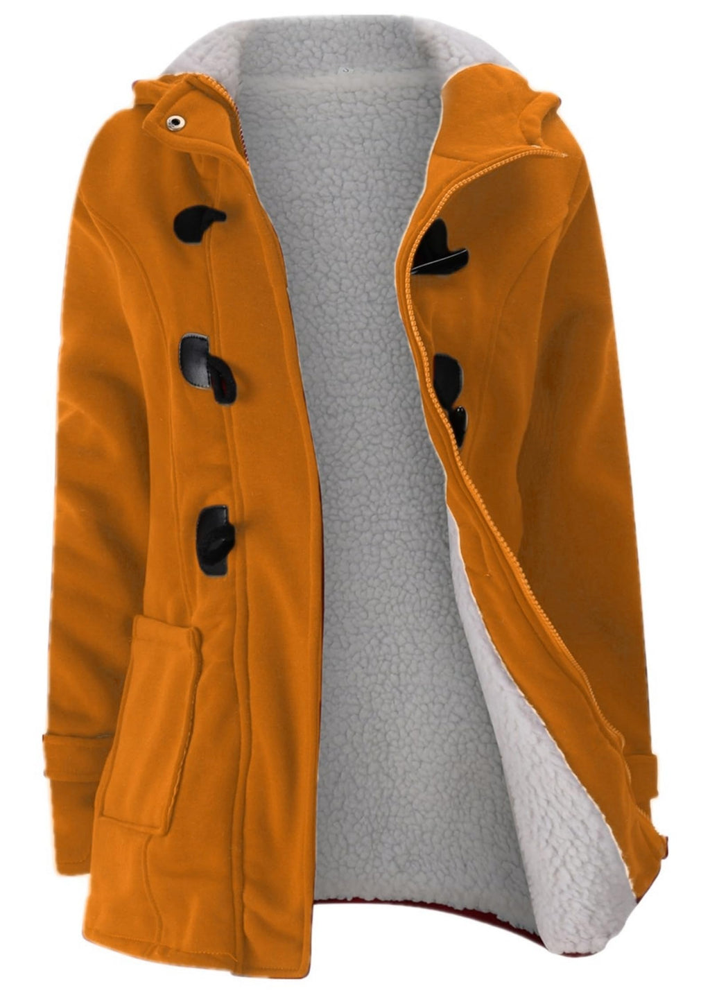 JiangWu Womens Fashion Horn Button Fleece Thicken Coat with Hood Winter Warm Jacket