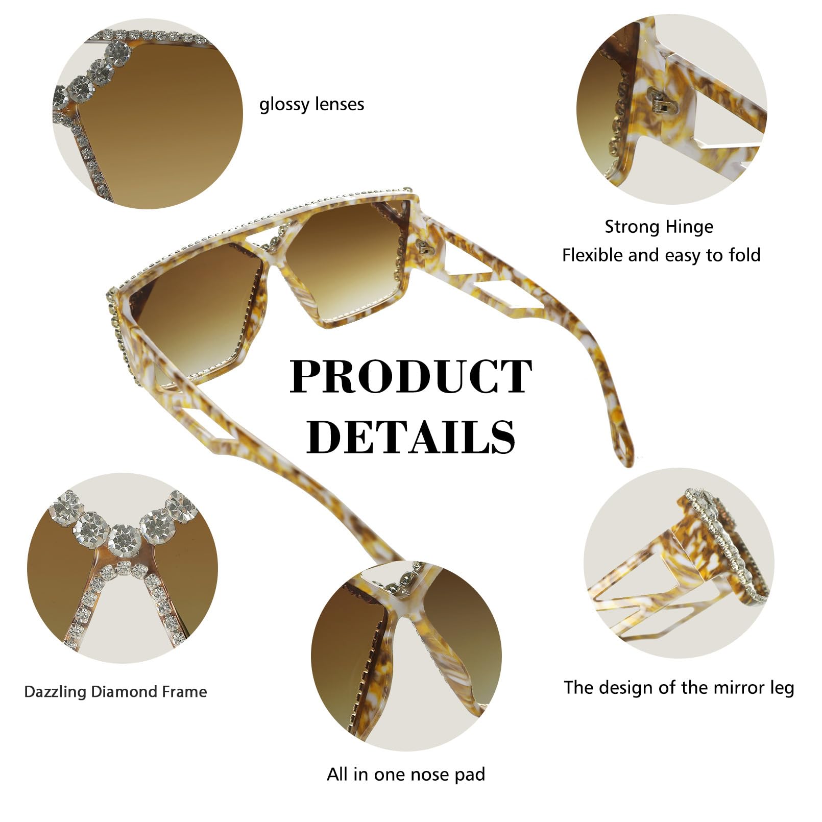 YOGFIT Oversized Square Diamond Sunglasses for Women Fashion Sparkling Crystal Retro Disco Sunglasses