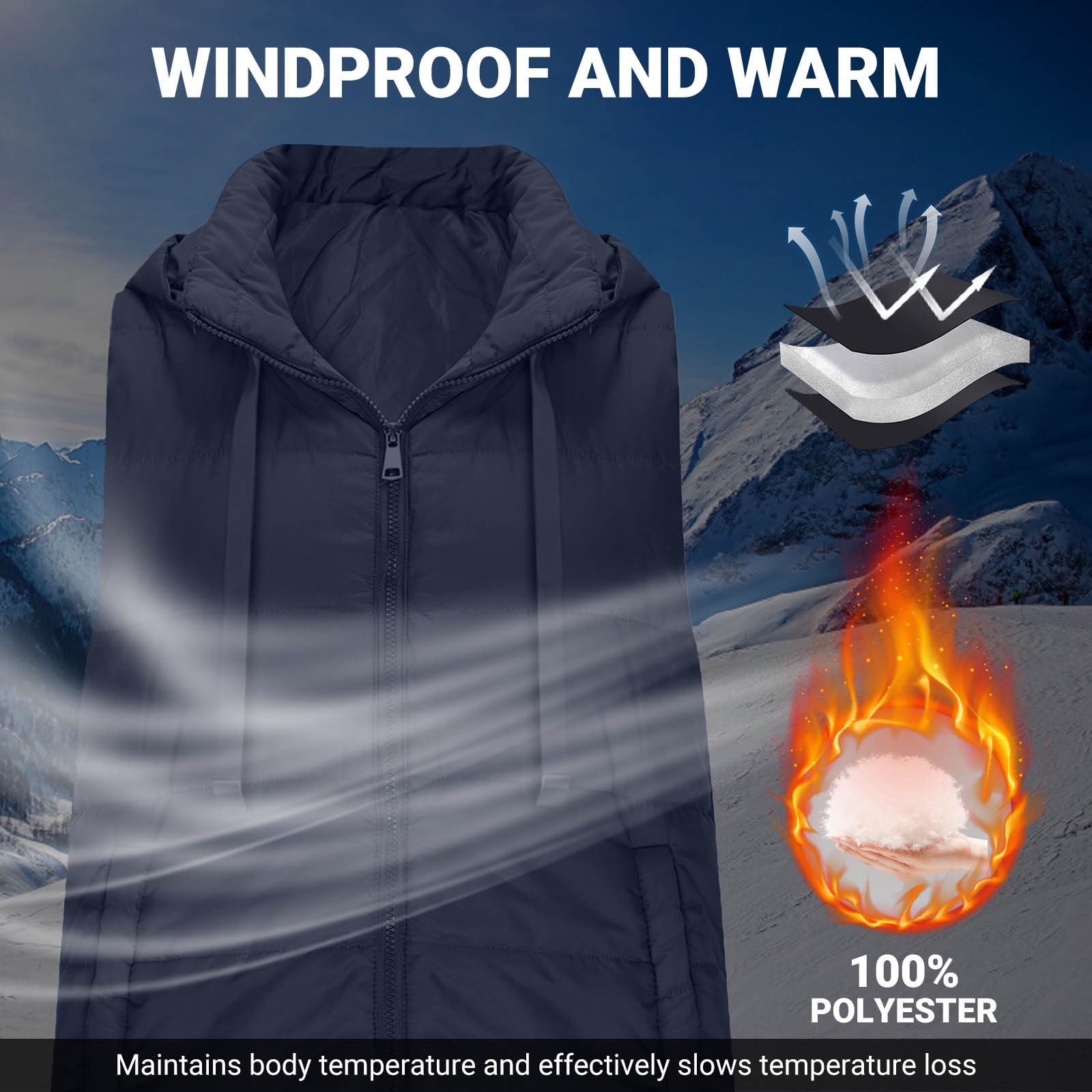 Long Puffer Vest Women Sleeveless Full Zip Up Puffy Jackets Quilted Padded Fall Coats Winter Outerwear