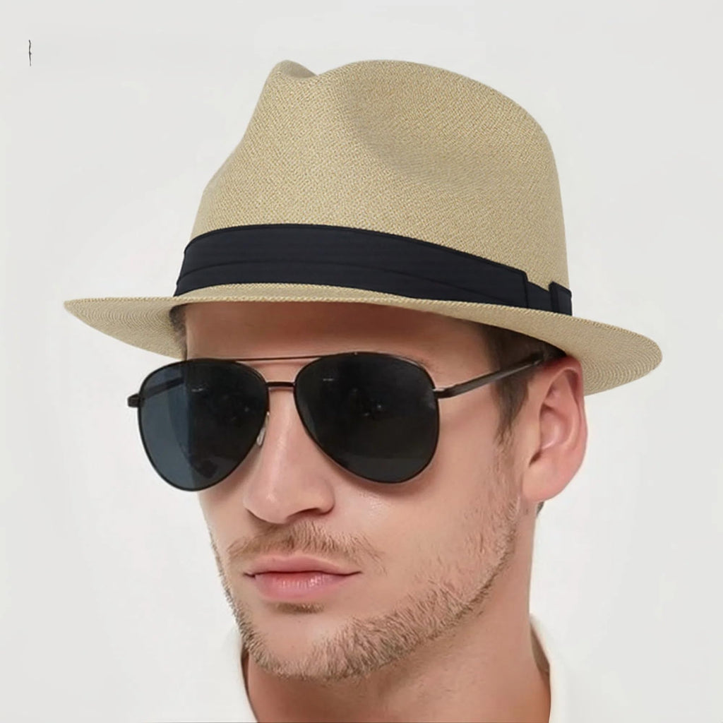 Unisex Classic 1920s Fedora Hat Short Brim Panama Trilby Hat Summer Beach Cap for Men Women