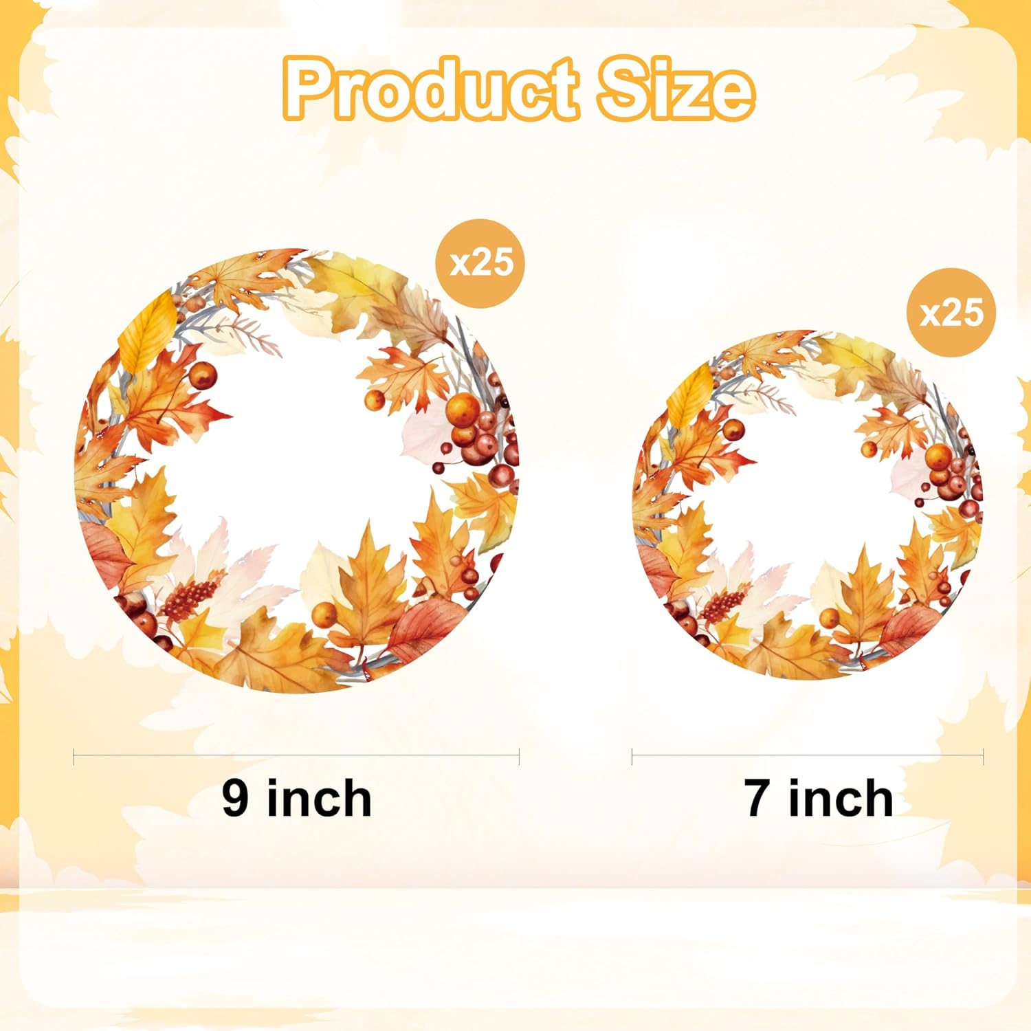 50PCS Fall Paper Plates Watercolor Disposable Dinnerware Set Autumn Leaves Thanksgiving Paper Plate Disposable for Fall Theme Party Decoration