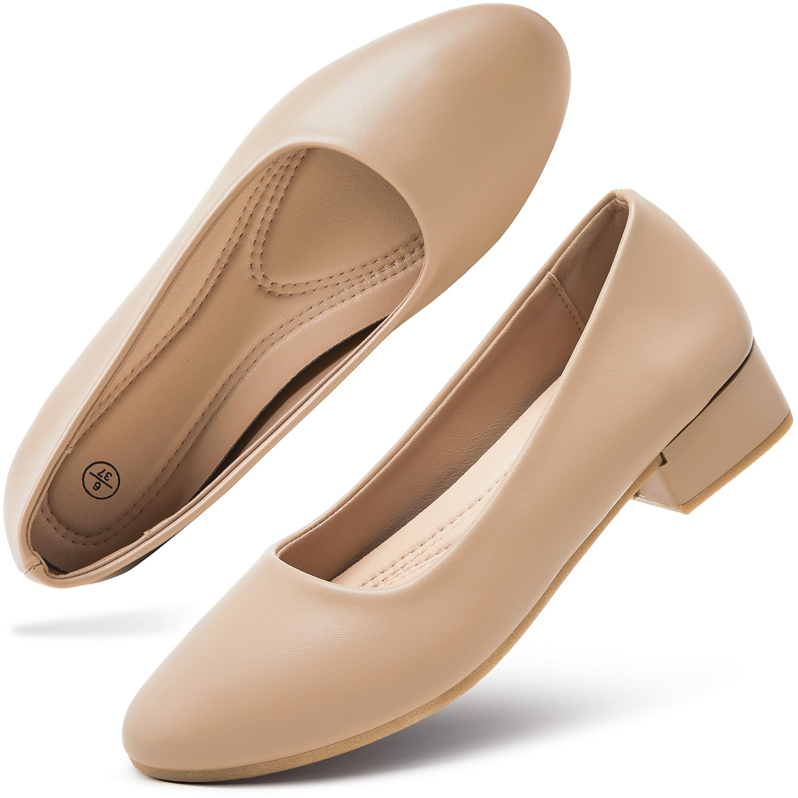 hash bubbie Women's Loafers Slip on Shoes Chunky Low Block Heels Closed Toe Pumps Shoes Office Shoes Ladies Elegant Wedding Dress Shoes