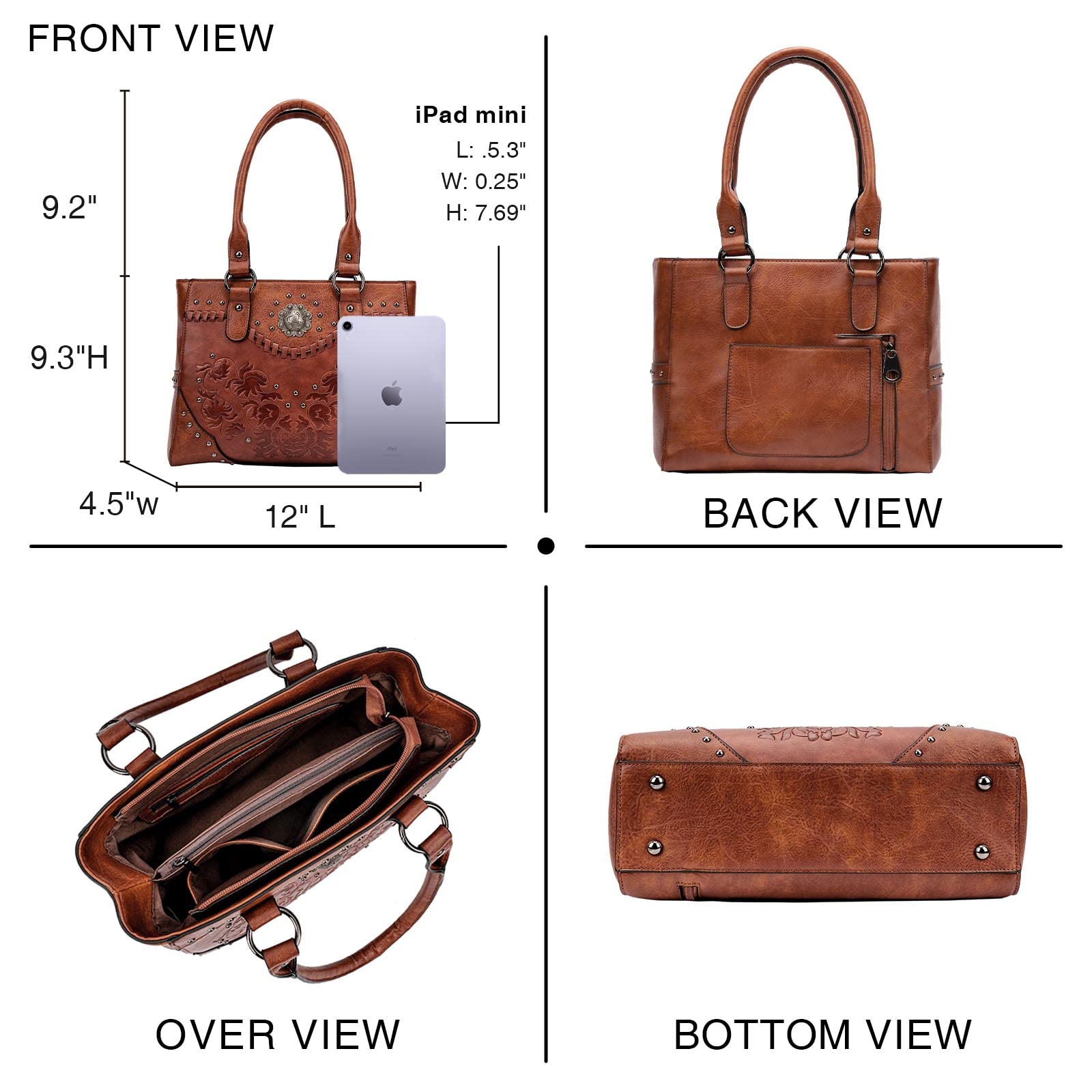 Tote Bag for Women Large Western Purse Ladies Top Handle Shoulder Handbags Vintage Embossed Concho Studs