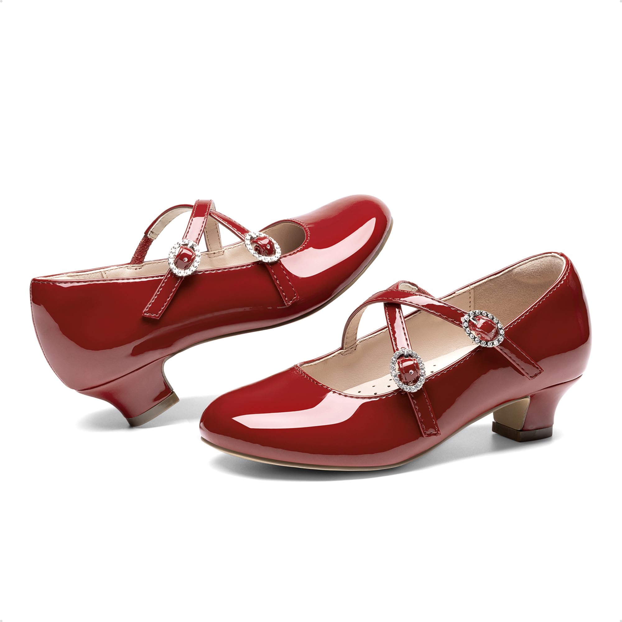 Dream Pairs Girls Dress Shoes Mary Jane High Heel Round Toe Straps Pumps Flower Wedding Party Princess Flats for Little/Big Kids