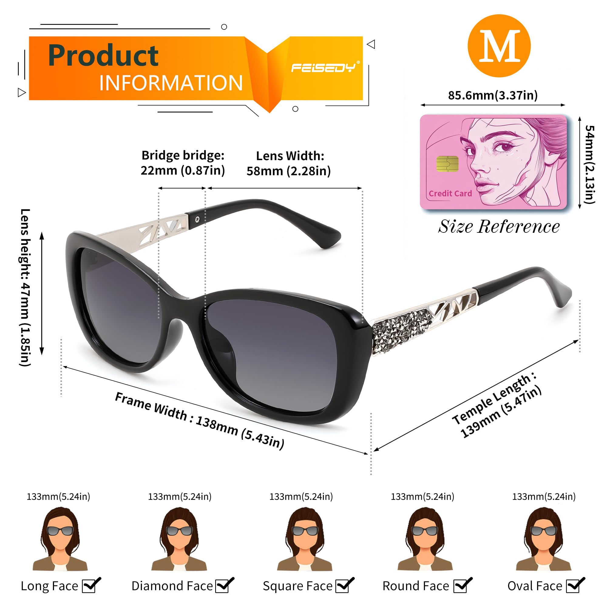 FEISEDY Polarized Women Sunglasses Retro Shades Photochromic Lens Sparkling Crystal Sunglasses UV400 Protection B0144