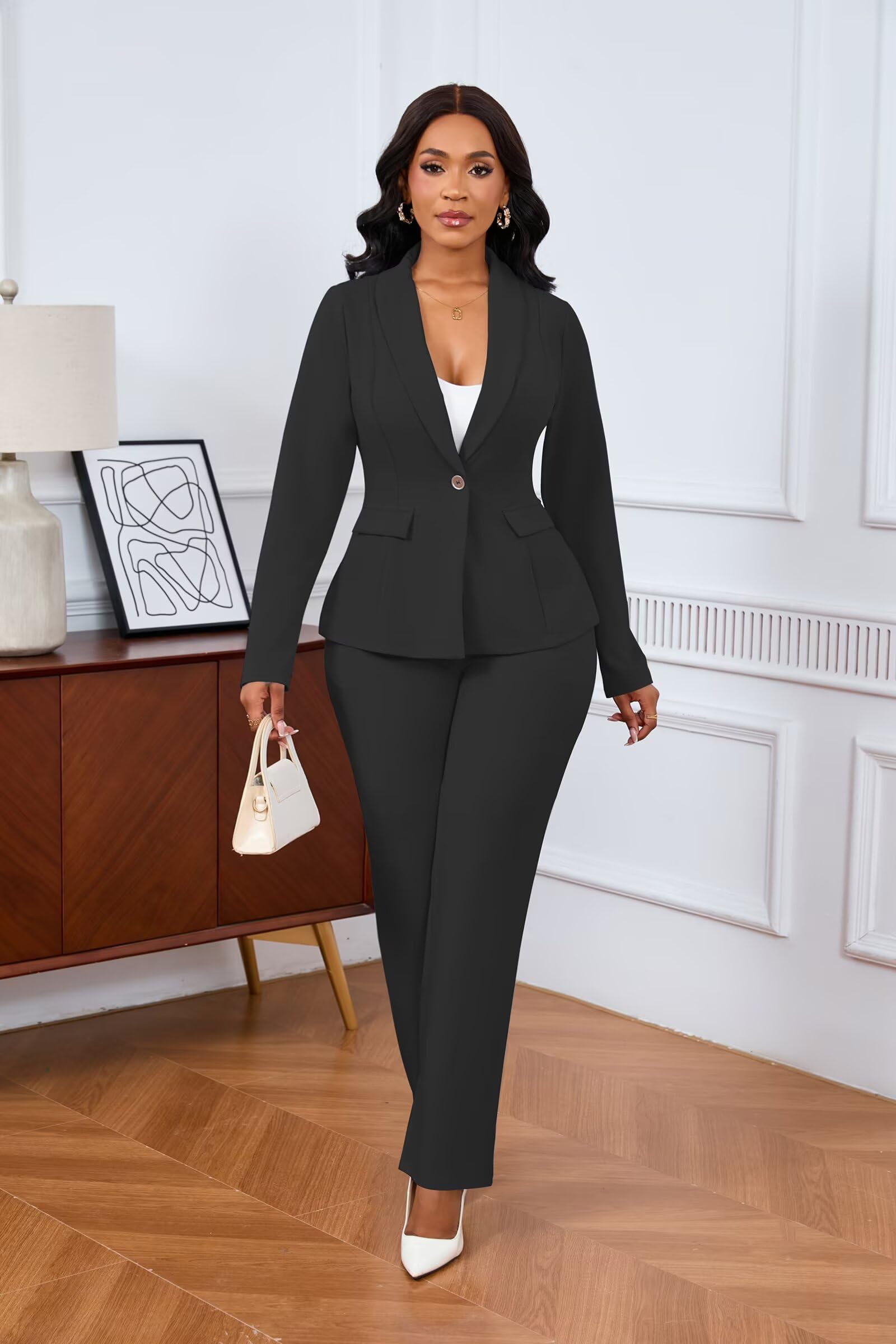 Ophestin Business 2 Piece Pant Suits for Women Dressy Blazer Straight Leg Pantsuit Set Formal Casual Office Work Outfits