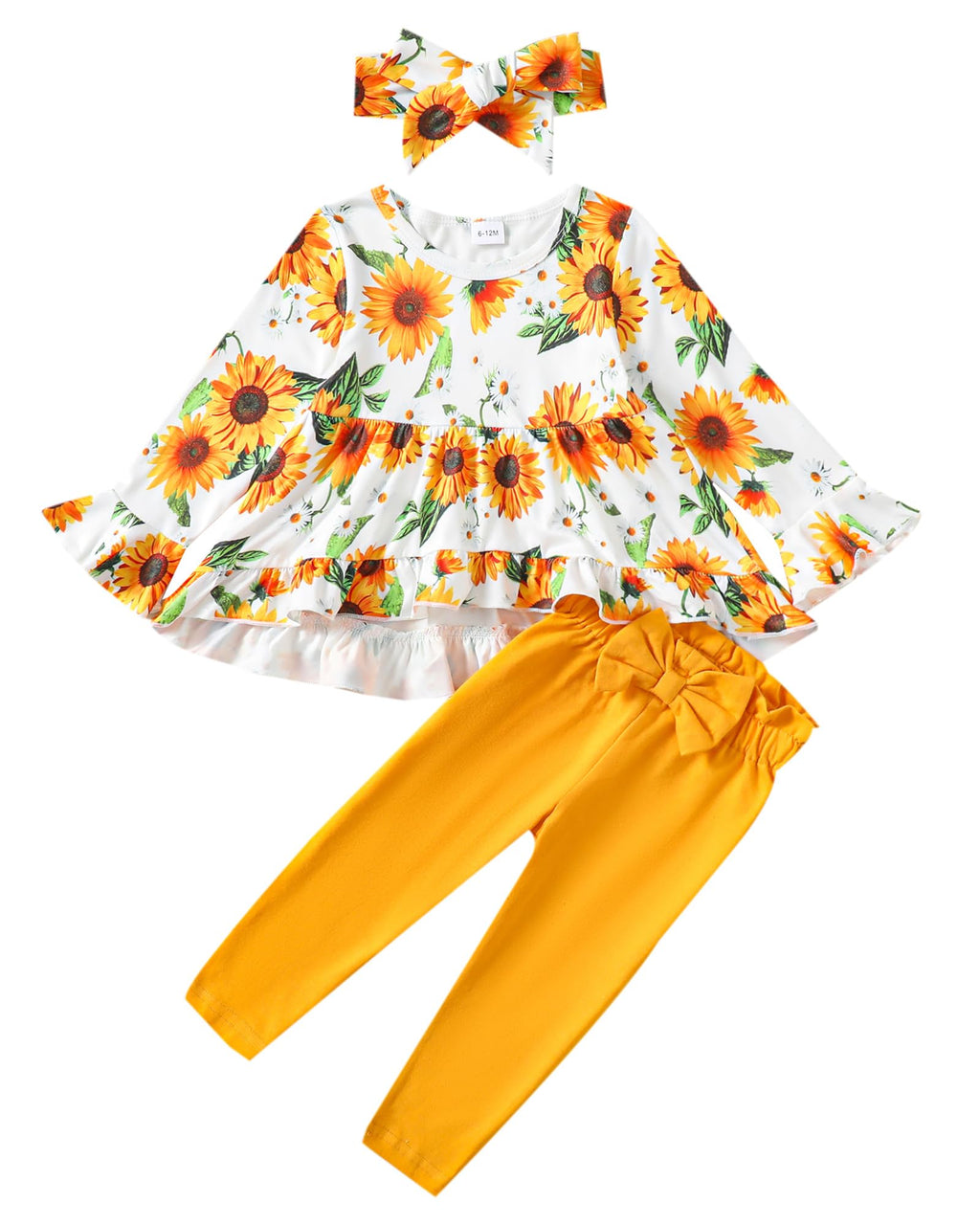 Kucnuzki Baby Girl Clothes Toddler Girl Outfit Ruffle Sleeve Shirt Floral Pant Set Fall Winter Clothing for Girl