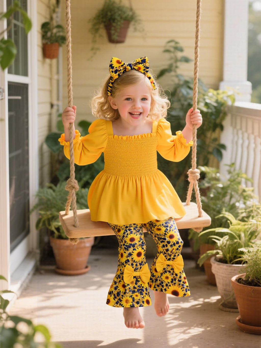 UNICOMIDEA Girls Clothes Set Shirt Top and Flare Pants with Bowknot 2-5T Kids 3 Piece Outfit For Girl