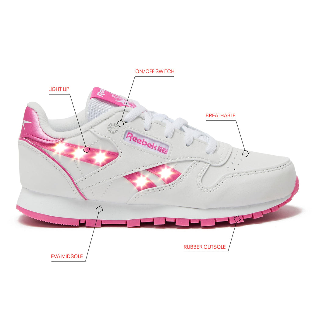 Reebok Classic Leather Step N Flash 2.0 LED Light Up Boys and Girls Sneakers, Lightweight Tennis or Athletic Shoes, Little Kids and Toddler Size 11-3