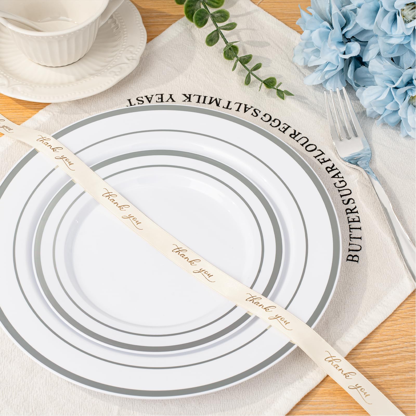 350PCS Gold Plastic Dinnerware Set, Disposable Party Plates for 50 Guests, Include: 100 Plastic Plates, 50 Pre Rolled Napkins with Gold Silverware, 50 Cups