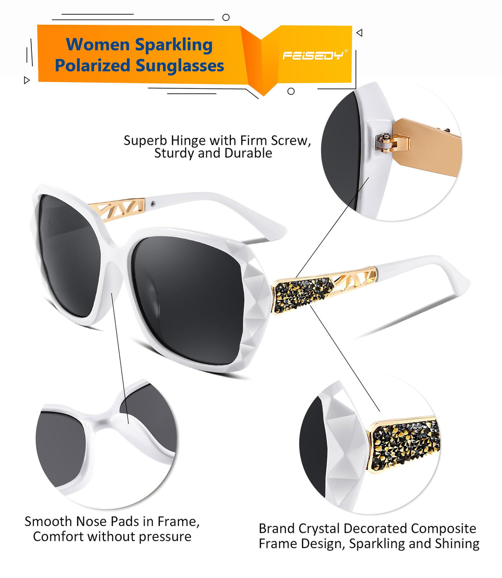 FEISEDY Polarized Women Square Sunglasses Sparkling Composite Shiny Frame B2289