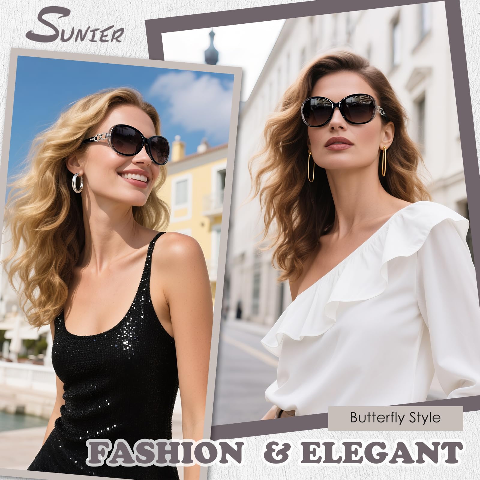 Sunier Sunglasses Womens Polarized Trendy Oversized Sun Glasses Fashion Ladies Shades 100% UV400 Protection S85