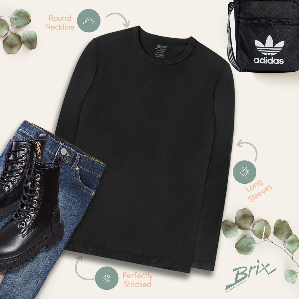 Brix Girls' Long Sleeve Tees - 100% Cotton Tagless 4 -Pack Crew Neck Super Soft Cotton T Shirts.