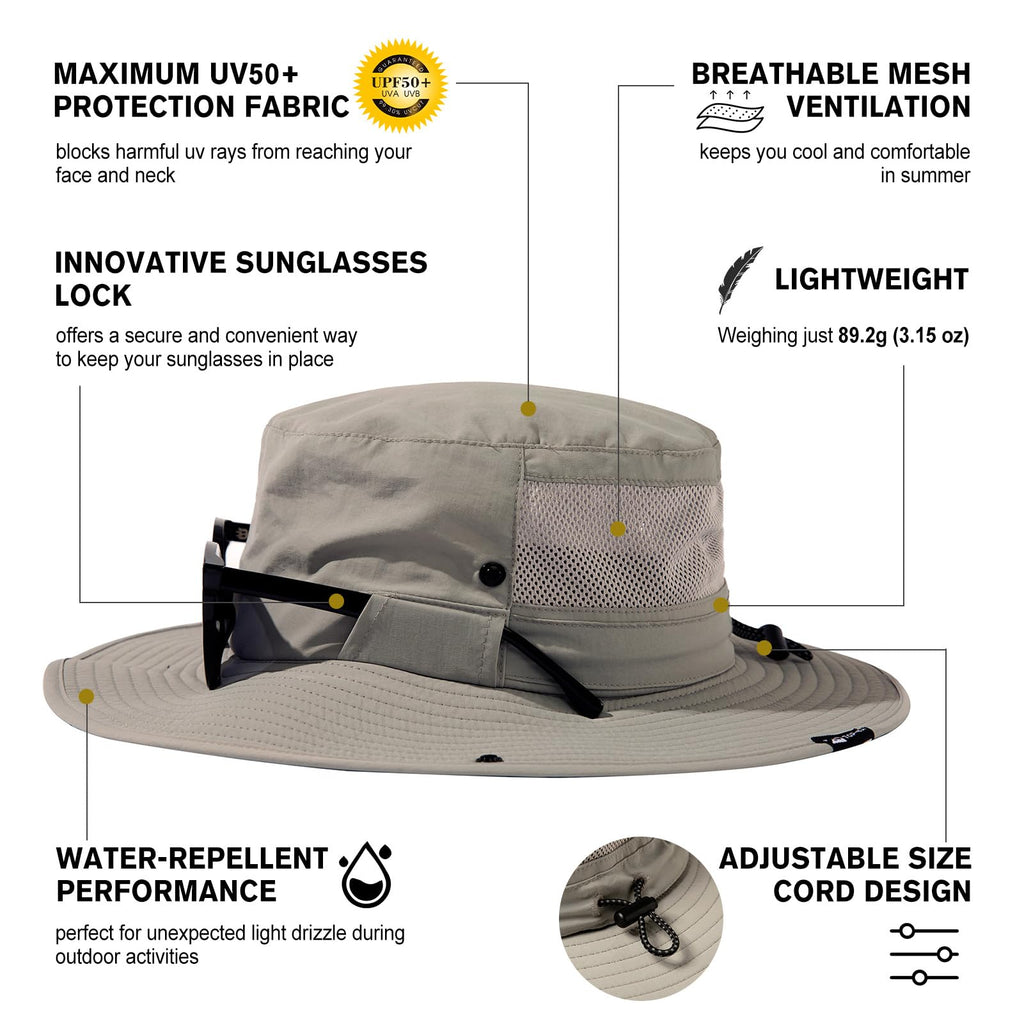 TOP-EX L/XL/XXL UV50+ Waterproof Wide Brim Bucket Sun Hat for Summer Fishing Hiking w/Detachable Strap & Vented Mesh