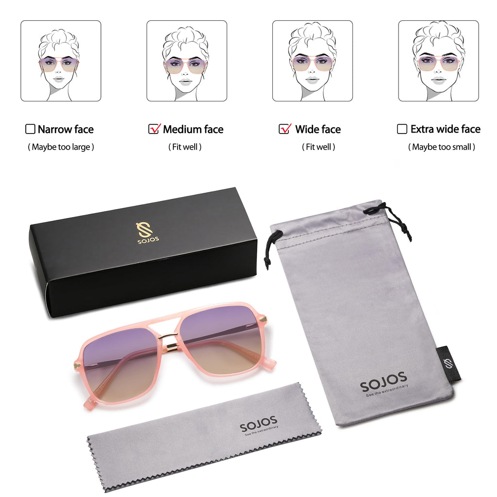 SOJOS Sunglasses for Women & Men, Square, Retro, Polarized Lens, Trendy Aviator, 90s Shades