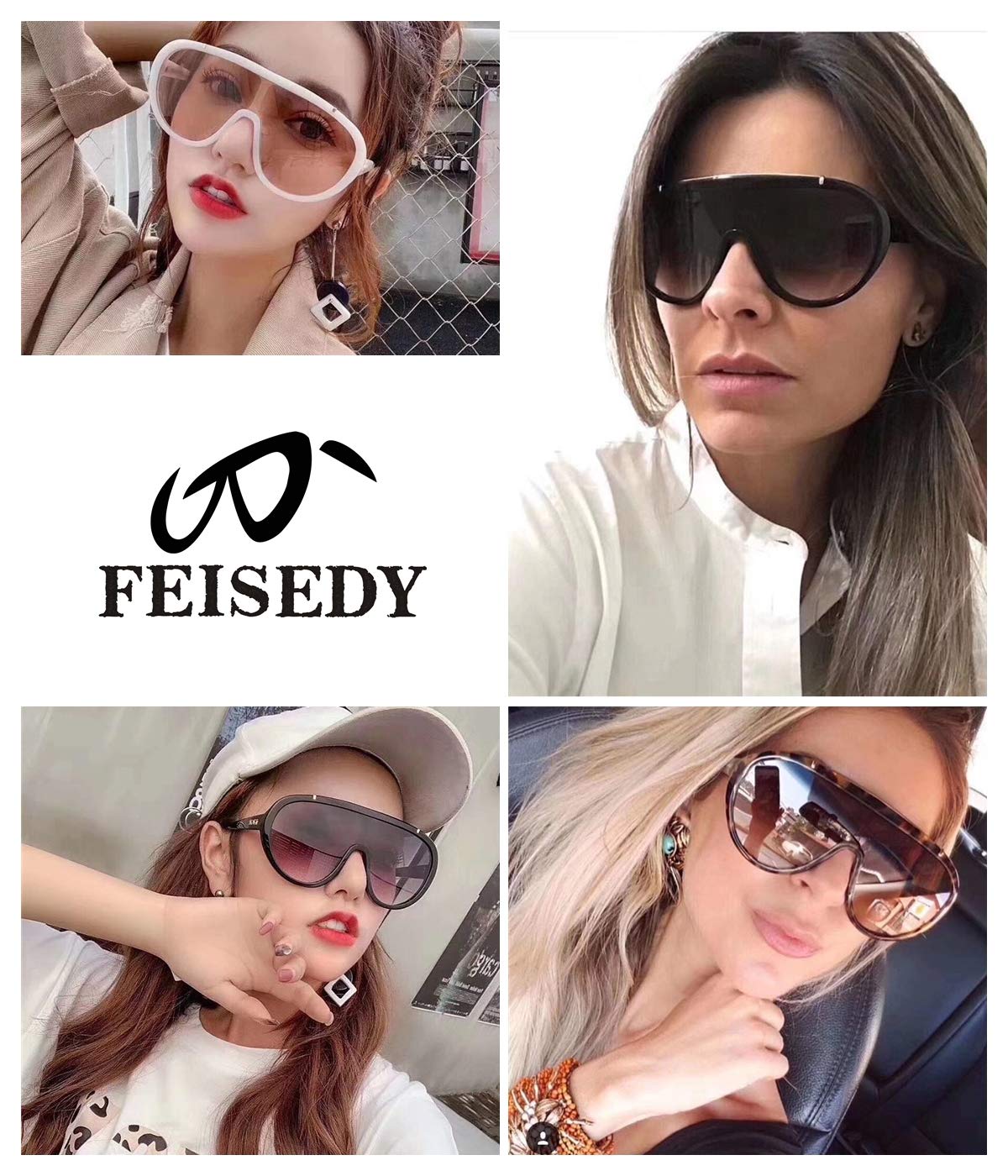 FEISEDY Sunglasses Women Oversized One Piece Frame UV400 Sun Glasses Trendy Retro Shades B2580