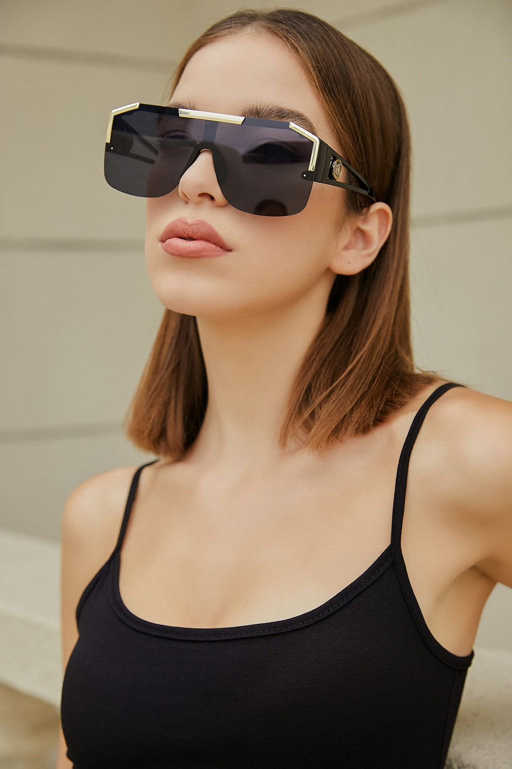 FEISEDY Square Oversized Sunglasses for Men Women, Flat Top Shield One Piece Lens Sun Glasses Shades B2765