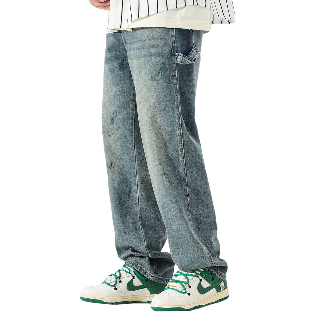 DOSLAVIDA Men's Baggy Jeans Loose Fit Ripped Distressed Jean Relaxed Skateboard Denim Pants with Holes