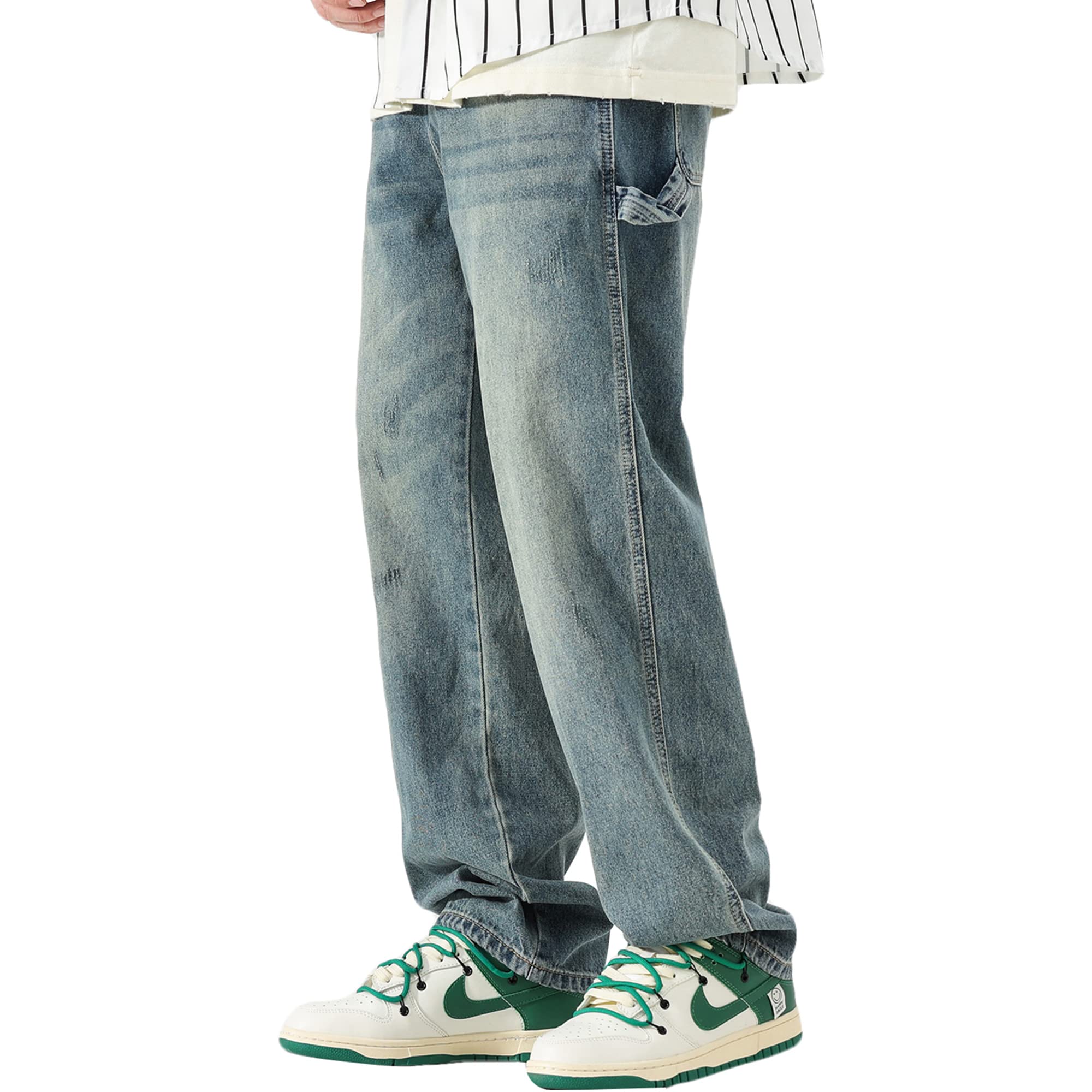 DOSLAVIDA Men's Baggy Jeans Loose Fit Ripped Distressed Jean Relaxed Skateboard Denim Pants with Holes