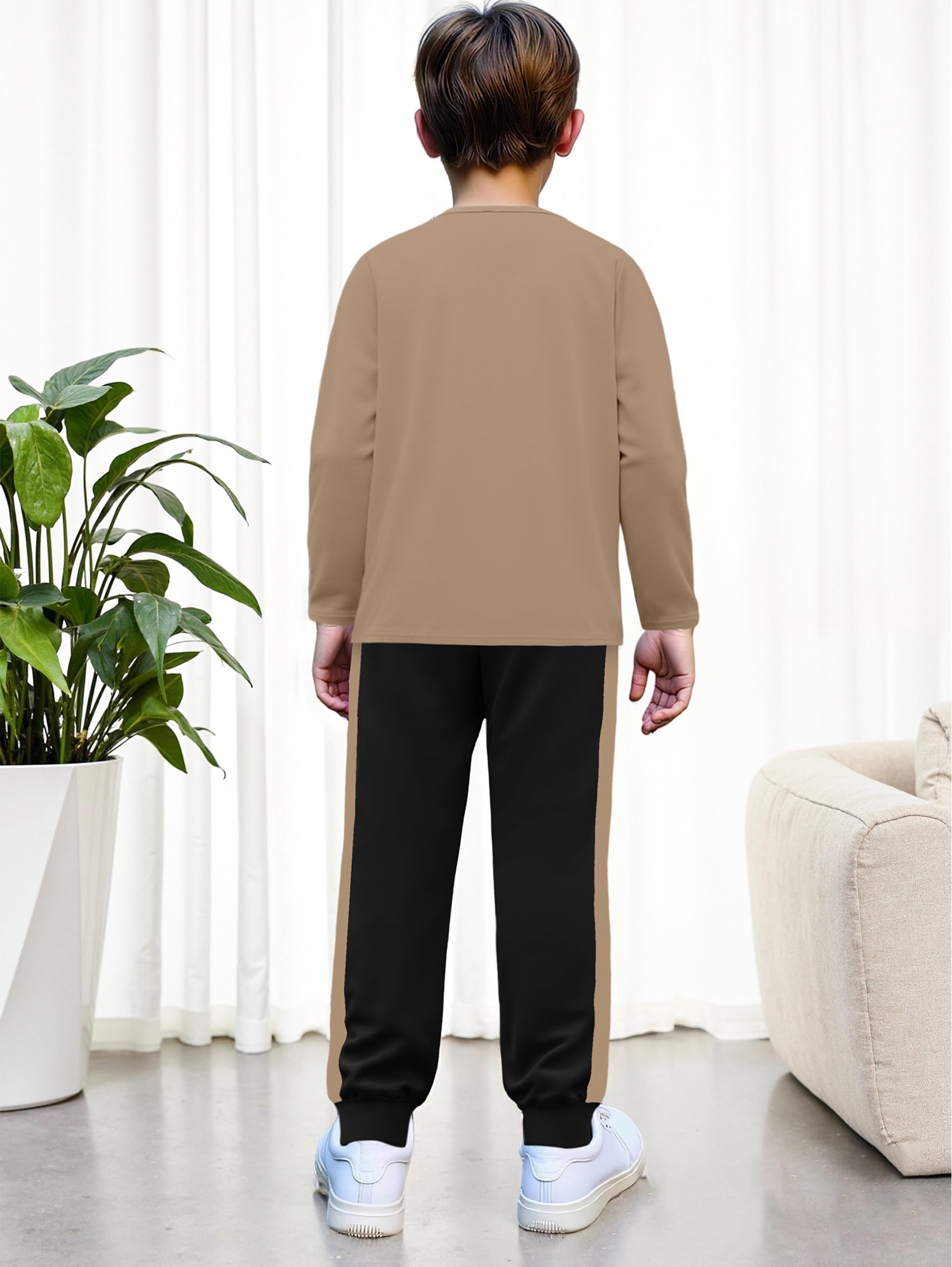 Boys Clothes Color Block Round Neck Long Sleeve Sweatshirt and Casual Pants 2Pcs Fall Outfits Clothes for Boys 6-14 Y