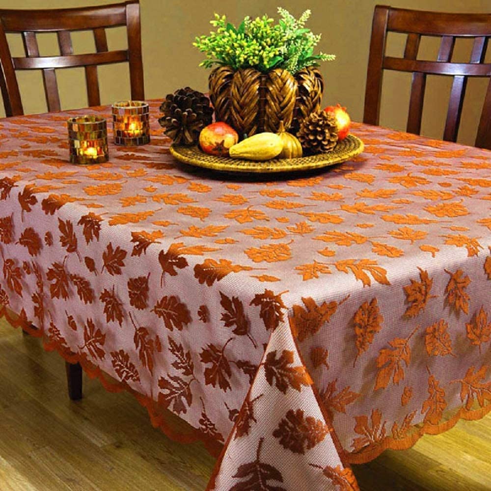 Fall Table Runner Decorations 13 x 72 Inch Maples Leaves Table Runner Fall Table Decor Autumn Harvest Orange Lace Runner Brow Long Thanksgiving Decorations for Home Tables Dinner (Brown)