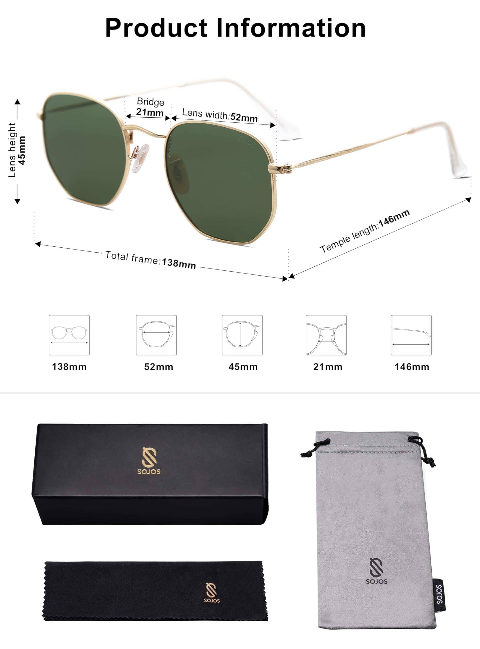 SOJOS Square Polarized Sunglasses for Women Men Small Hexagonal Polygon Shades SJ1072