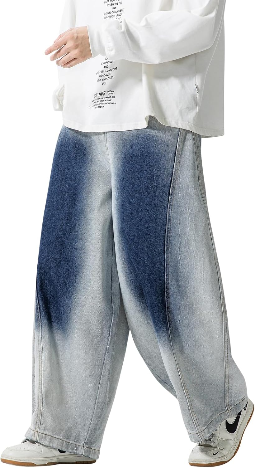 DOSLAVIDA Baggy Jeans for Men Wide Leg Hip Hop Jean Stylish Loose Fit Denim Pants Casual Streetwear Skateboard Pants