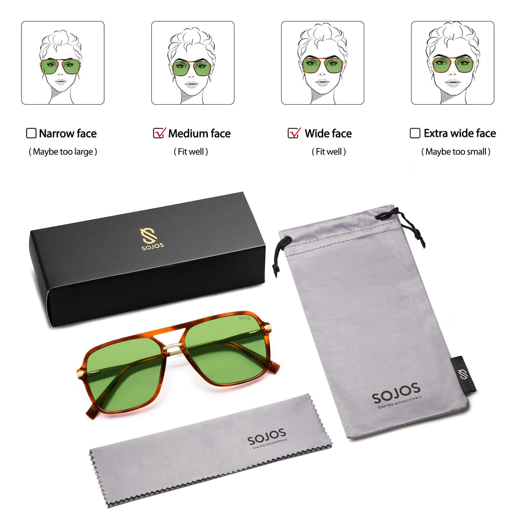 SOJOS Sunglasses for Women & Men, Square, Retro, Polarized Lens, Trendy Aviator, 90s Shades