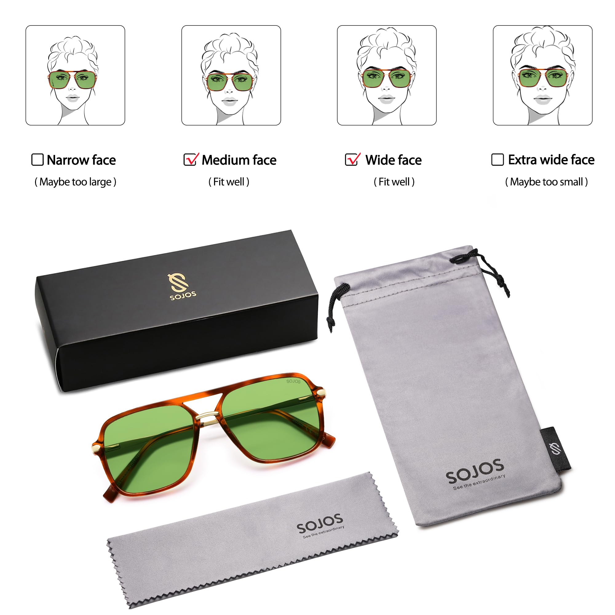 SOJOS Sunglasses for Women & Men, Square, Retro, Polarized Lens, Trendy Aviator, 90s Shades