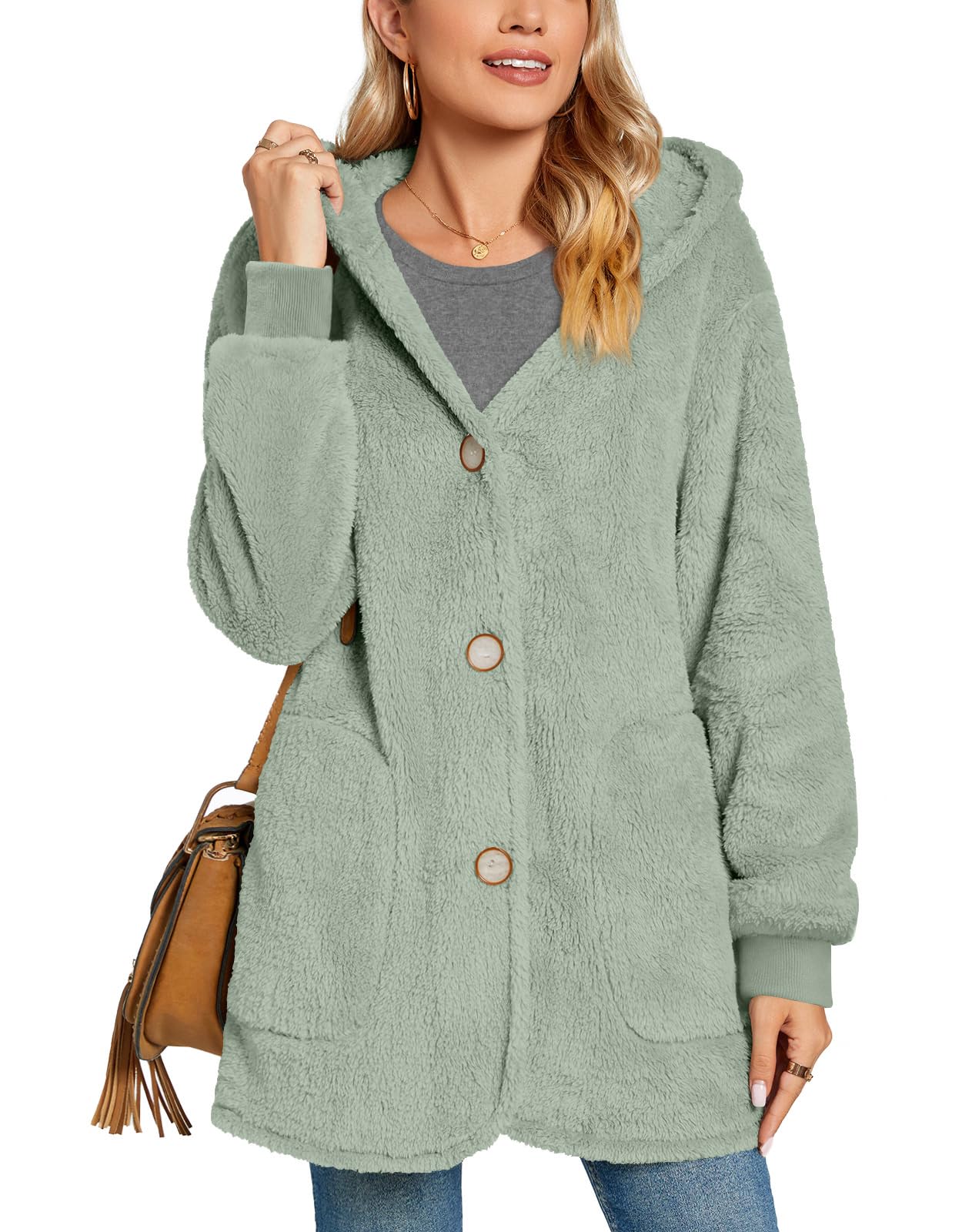 Bestbee Warm Fleece Jackets for Women, Fuzzy Hooded Casual Coats Lidies 2025 Cardigan Sweaters Outerwear with Pockets