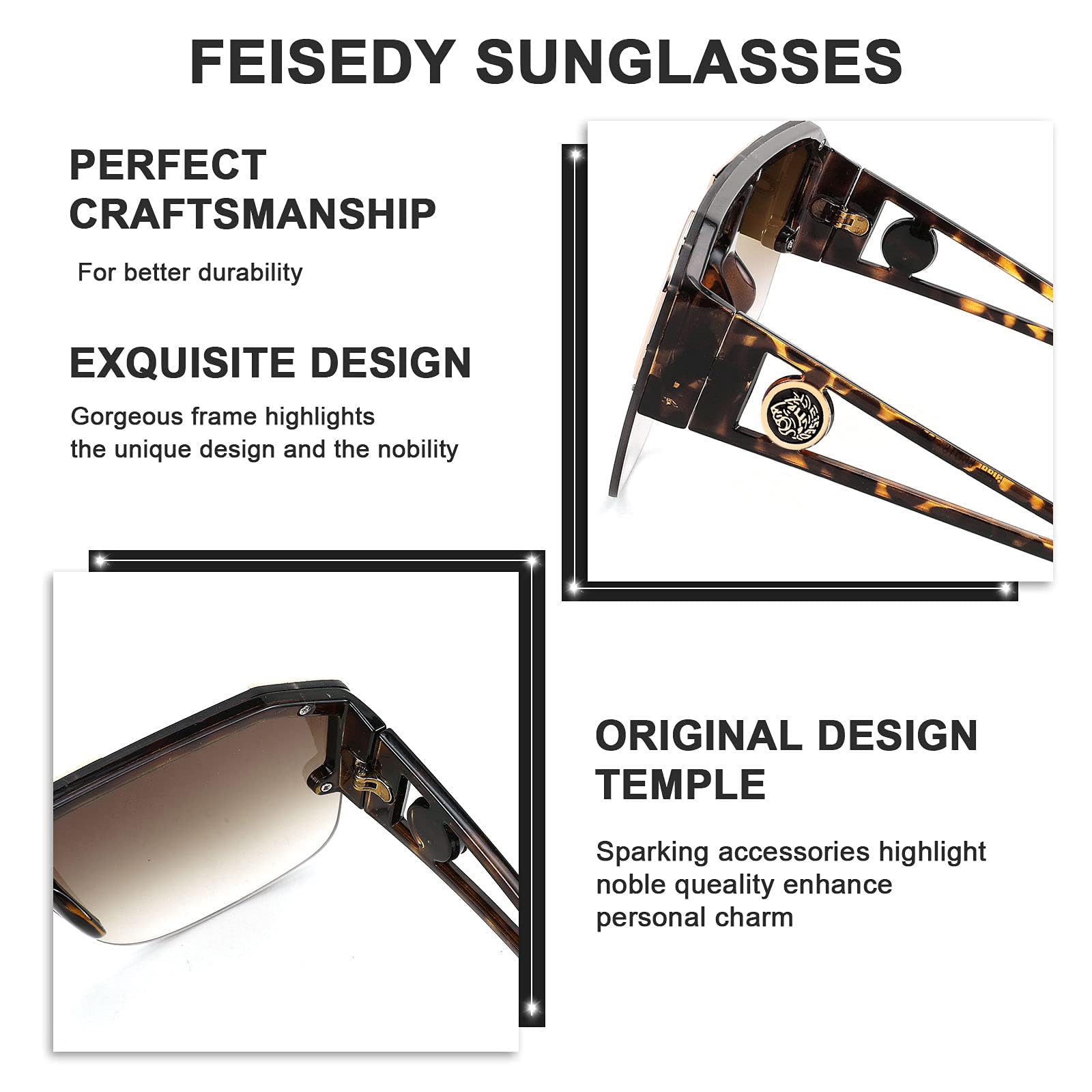 FEISEDY Square Oversized Sunglasses for Men Women, Flat Top Shield One Piece Lens Sun Glasses Shades B2765