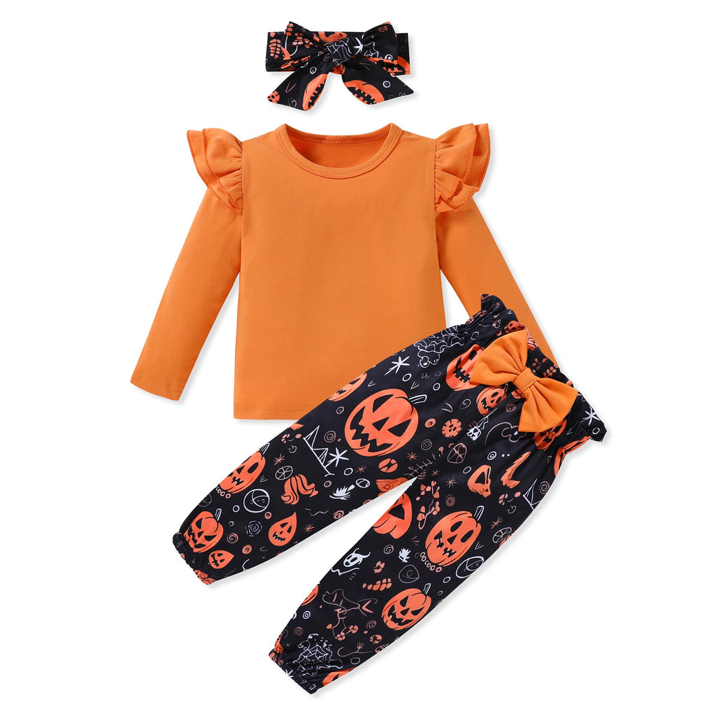 SANMIO Toddler Girl Clothes Outfits Cute Ruffle Sleeve Shirt Floral Pant+Headband 3Pcs Baby Girl Clothing Set 1-6T