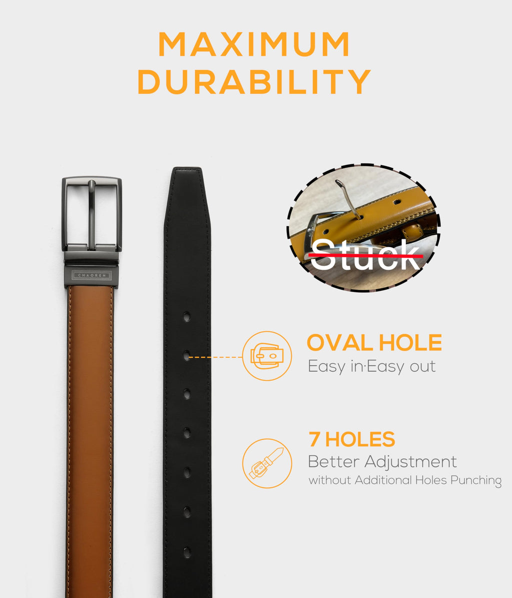 CHAOREN Boys Belt, Most Size Kids 1 1/4" Dress Reversible Belt for Youth - One Leather Belt Two Style