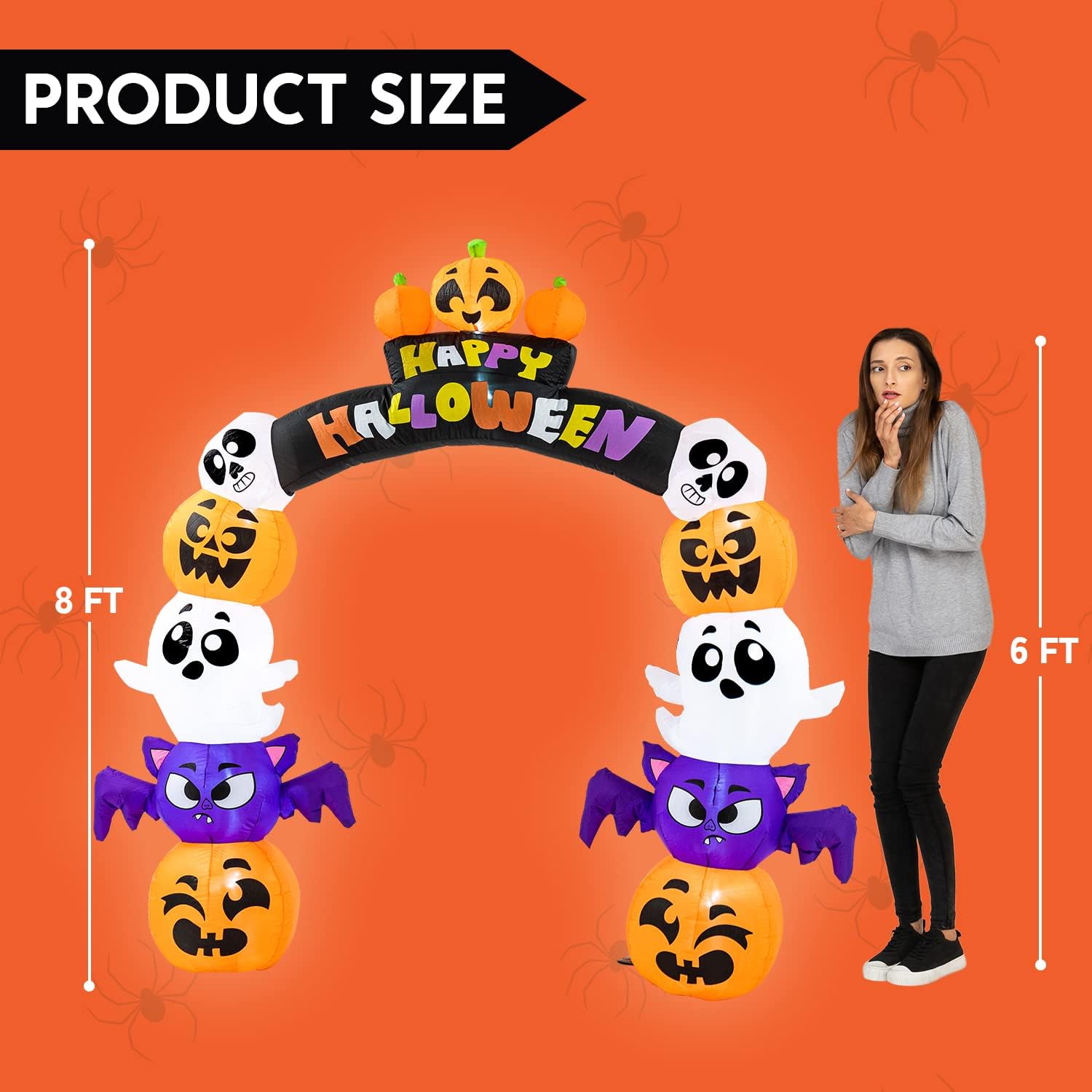 Joiedomi 8 FT Cute Halloween Inflatables Pumpkin Archway Outdoor Decoration, Archway Halloween Blow Up for Yard with Build-in LED Lights, Inflatable Arch Yard Outside Pumpkin Decor for Party, Garden