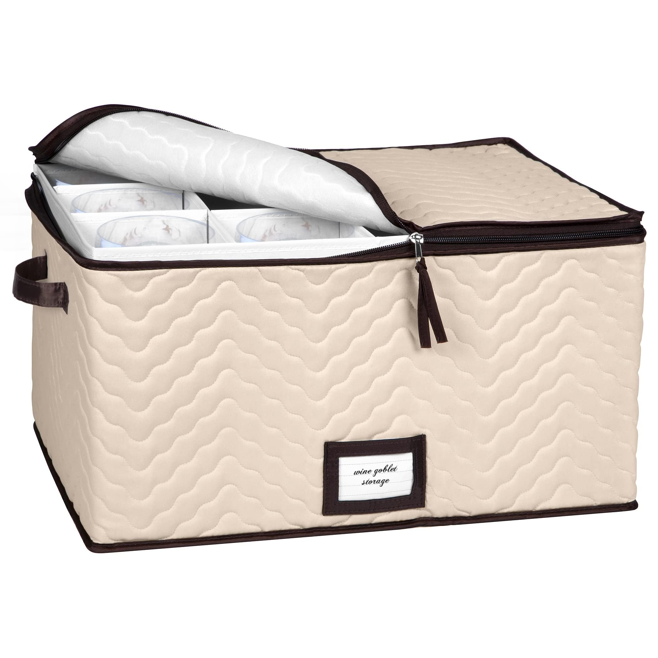 China Storage Containers 5-Piece Set Moving Boxes for Dinnerware, Glasses, Plates, Mugs and Saucers Sturdy Quilted Microfiber Dish Organizer with Dividers for Seasonal Storage - Holds Set of 12