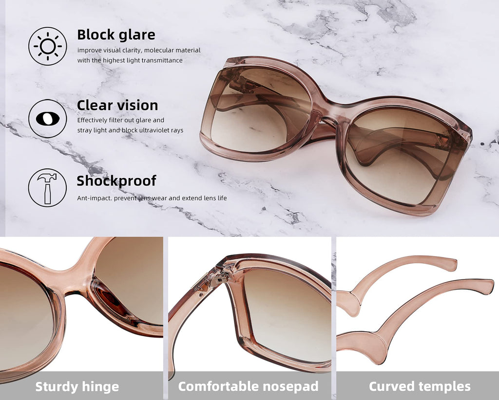 FEISEDY Oversized Square Butterfly Sunglasses Curved Curly Arm Frame Women's Fashion Shades B4035