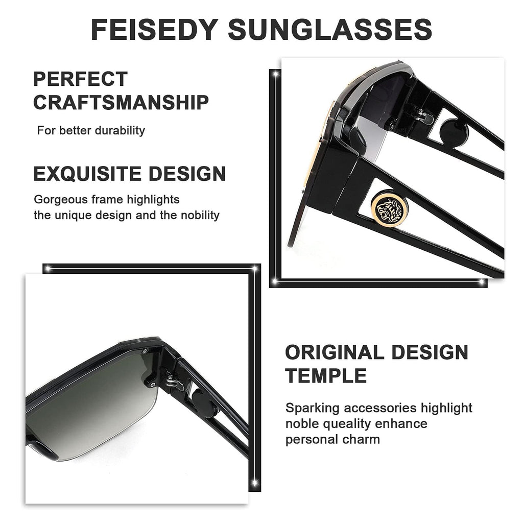FEISEDY Square Oversized Sunglasses for Men Women, Flat Top Shield One Piece Lens Sun Glasses Shades B2765